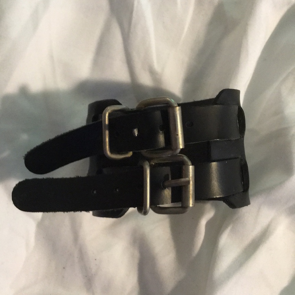Black leather wrist cuff braclet